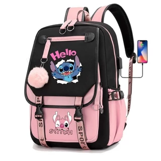 Disney Stitch Meninos Meninas Crianças Escola Livro Sacos Mulheres Bagpack USB Adolescentes Lona Laptop Viagem Estudante Mochila S70T