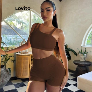 Lovito Conjunto esportivo esportivo de linha de estrutura simples para mulheres LNL59331