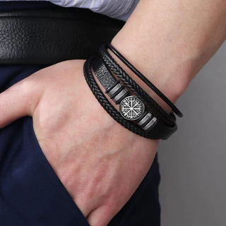 Viking Nórdico Vintage Moda Masculina Rune Tecelagem De Couro Pulseira Magnética Ajustável De Fivela Acessórios De Jóias