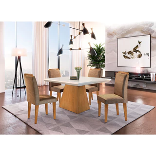 Sala de Jantar Aida 90 TP MDF Canto Reto com 4 Cadeiras Rufato