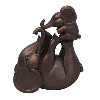 Escultura Decorativa Mamãe Elefante Brincando Com Filhote