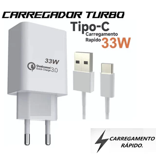 Carregador 33W Turbo charge com cabo Tipo-C 6A Quick Charge 3.0