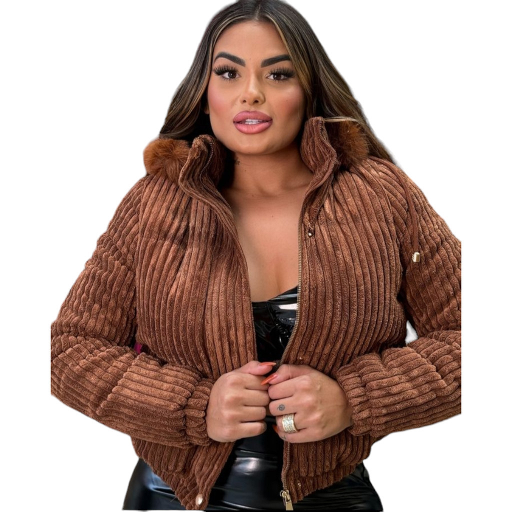 Jaqueta Puffer Feminina em Tecido Cotelê