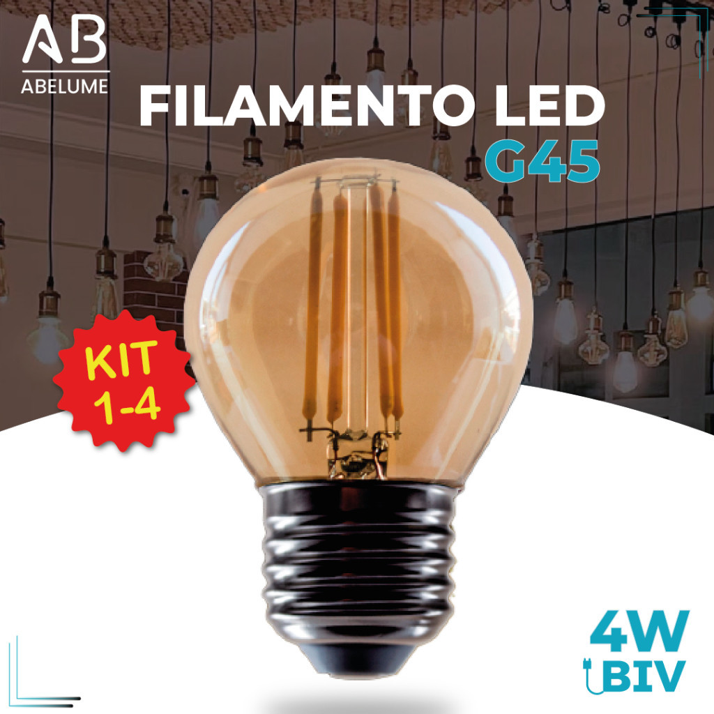 Lâmpada Filamento LED G45 4W E27 LUZ QUENTE (AMARELO) Âmbar Retrô Vintage 110V~220V | Bivolt
