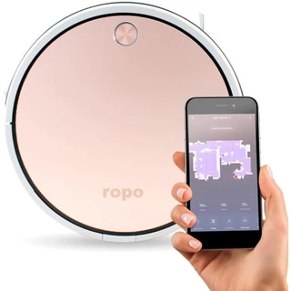 Ropo Smart 2 - Aspirador de Pó Robô, Automático 3 em 1 Varre, Aspira, Passa Pano, Bateria Recarregável, Bivolt, Rose Gol