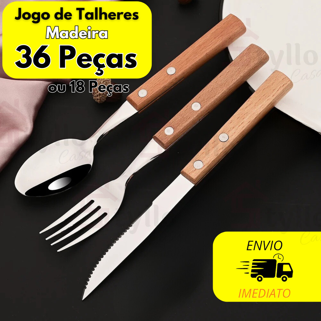 Jogo de Talher Para Cozinha Aço Inox Talheres Faca Garfo Grande Cabo ...