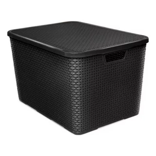 Cesto Organizador Rattan 40 Litros Preta Caixa Organizadora Com Tampa para Guarda Roupa