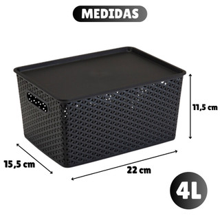 Kit Com 4 Cesto Caixa Organizadora Rattan Com Tampa  4 Litros Preto — foto 2 — Achou Levou Brasil
