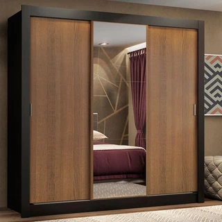 Guarda Roupa Casal Madesa Lyon Plus 3 Portas de Correr com Espelho 4 Gavetas em Oferta na Shopee