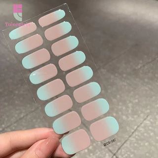 Tolongtrip > 16Pcs/Sheet Semi-Cured Gel Adesivo De Esmalte De Unhas De Longa Duração Decalque Cobertura Completa Gradiente De Cor Deslizador Curado Bem
