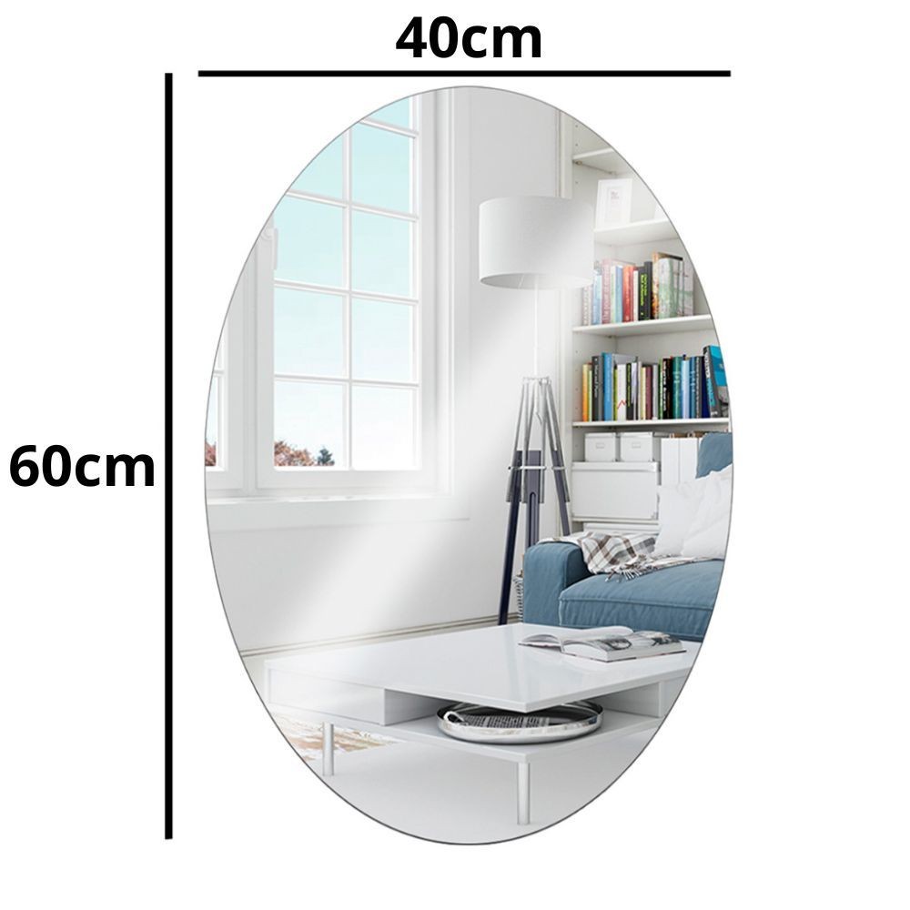 Espelho Adesivo Acrilico Oval 60x40cm Boa Nitidez Decorativo Sala Banheiro