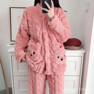 Pijama Feminino de 2 peças de Pijama de Outono Inverno Pijama Feminino de Lã de Coral Pensando Roupa de Estudante Cartoo em Oferta na Shopee