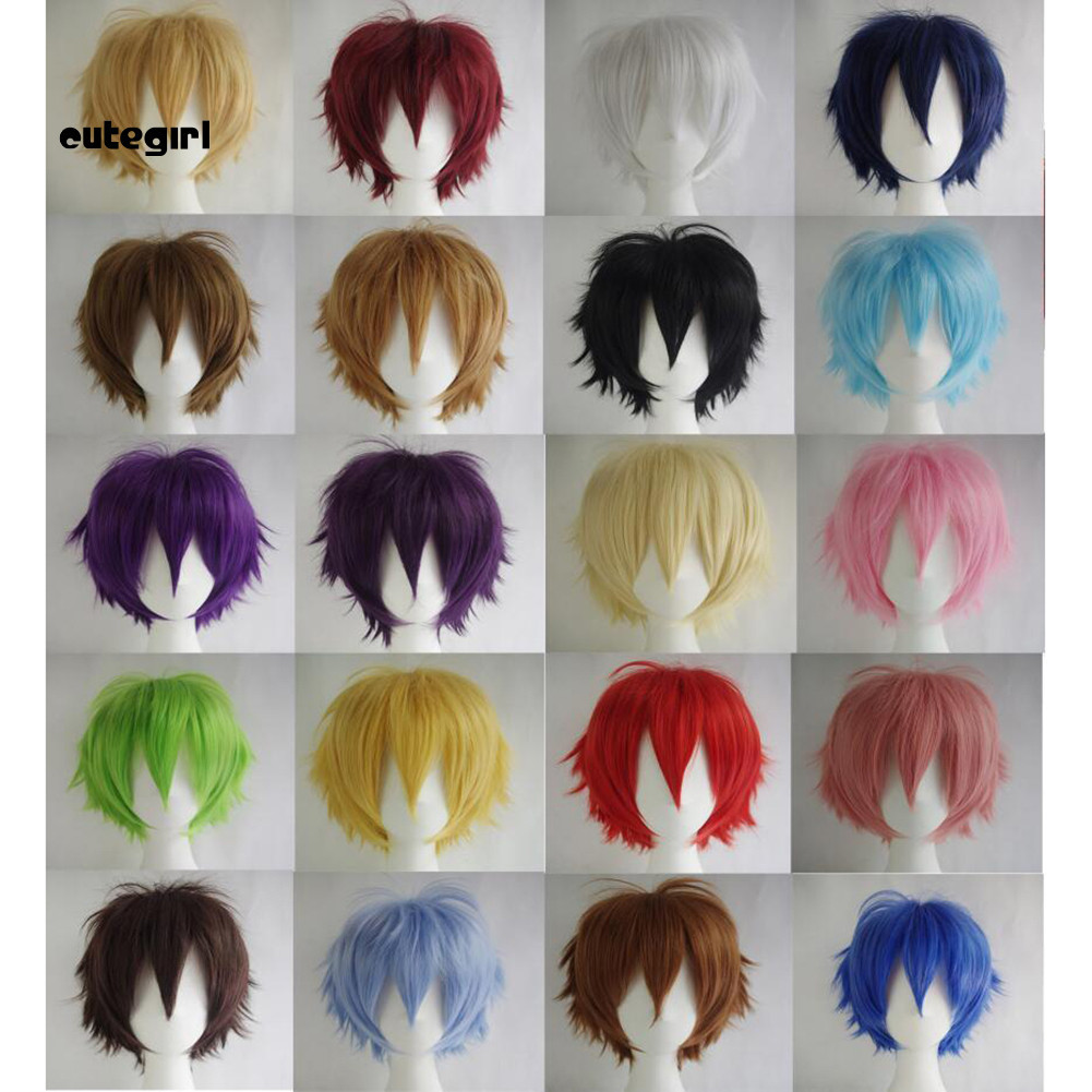 CGA-Men Mulheres Multi-Color Curto Reto Peruca Completa Para Anime Party Cosplay