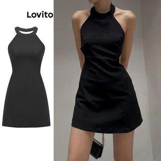 Lovito Vestido casual liso sem costas para mulheres L83ED173