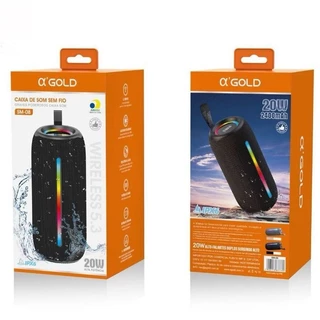 Caixa de som Bluetooth Resistente a Água com Alto Falante Duplo 20W e Luz RGB A'gold Original SM-08