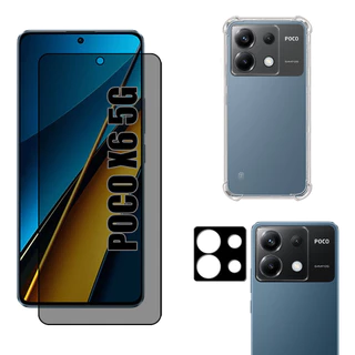 Kit Para Xiaomi Poco X6 5g | Película Privacidade 3D - Capa Anti Shock - Película da Câmera 3D