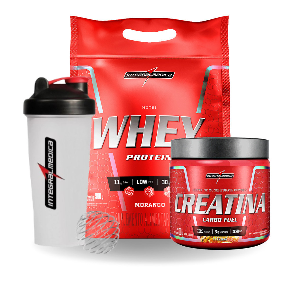 Nutri Whey Protein 900g + Creatina 300g Fuel + Coqueteleira 600ml + Blender Diluição Inox - Integralmedica