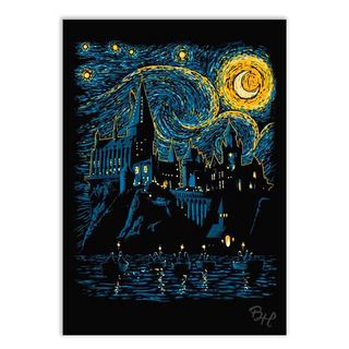 Placa Decorativa Harry Potter Vang Gogh Hogwarts Noite Estrelada Quadro