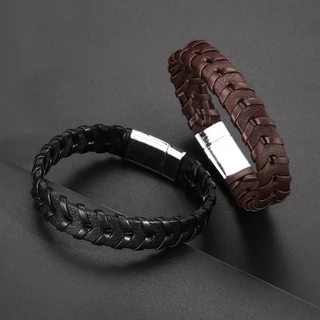 Fivela Magnética De Couro Preto Marrom Vintage Com Pulseira Ajustável E Acessórios De Joalheria