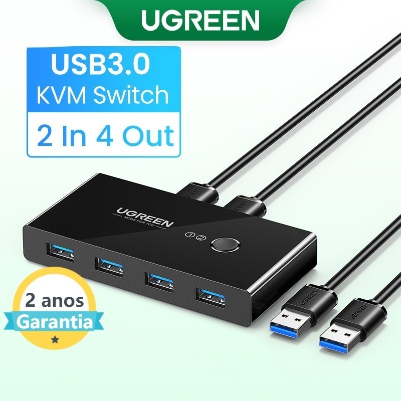UGREEN USB Interruptor KVM 3.0 2.0 Para PC Teclado E Mouse Impressora Windows10 2 PCs Compartilhar 4 Dispositivos