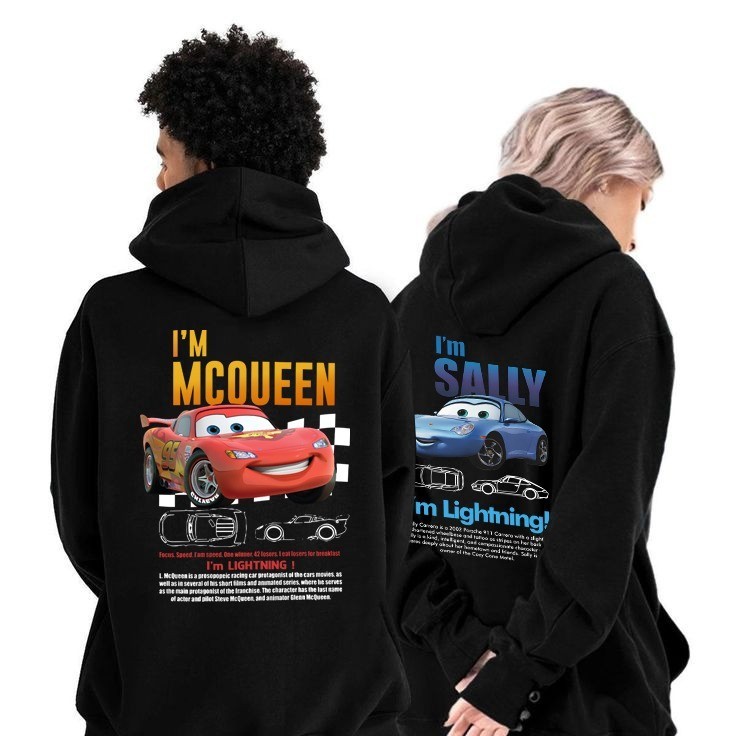 Blusa Moletom Com Capuz e Bolso de Casal relâmpago mcqueen e Sally ...