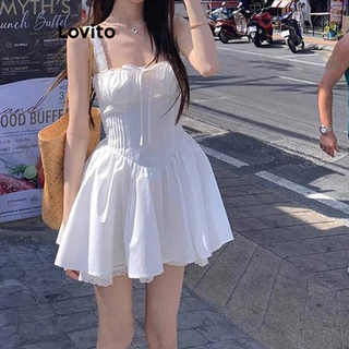 Lovito Vestido casual com laço liso para mulheres LNA55291