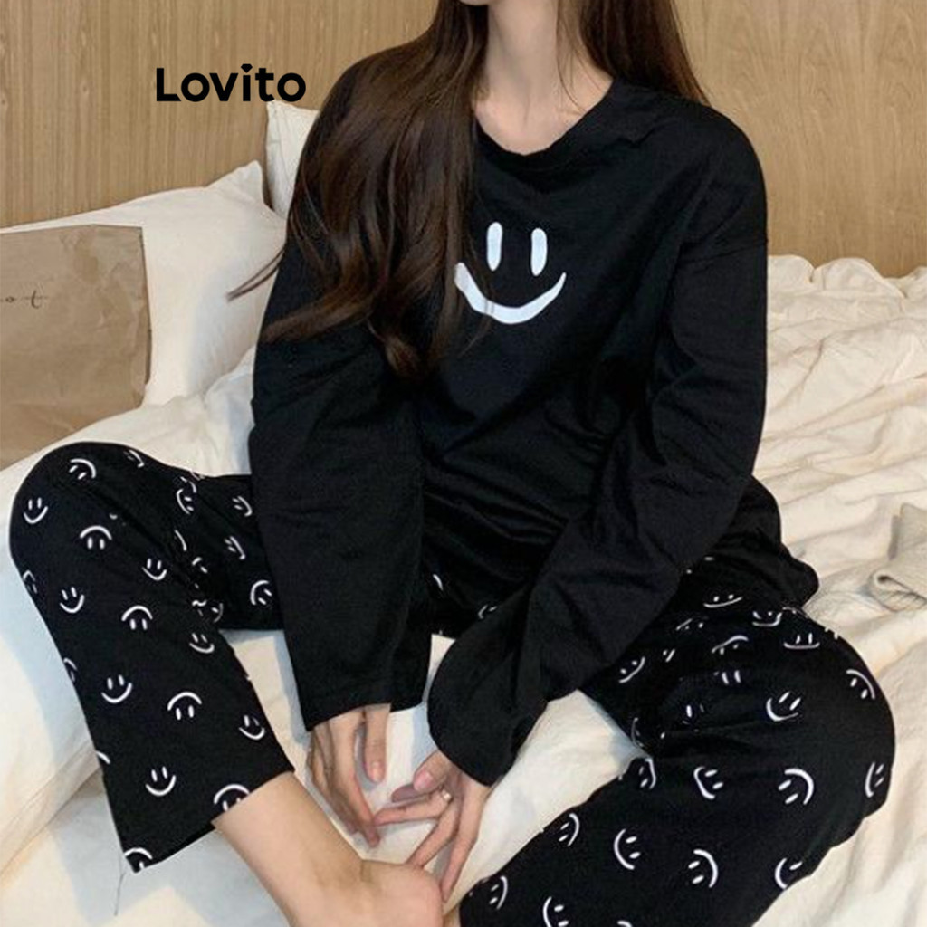 Lovito Casual Conjunto De Pijama Feminino B Sico Com Desenho Lne Shopee Brasil