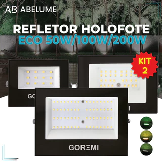 Kit 2 Refletor LED 200W 100W 50W Holofote Bivolt ECO A Prova d'água Luz Branca, Quente e Verde | Áreas Externas Quadras Campos Jardins