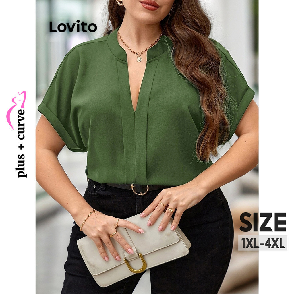 Lovito Blusa com Manga Dolman para Mulheres Plus Size LBL08196