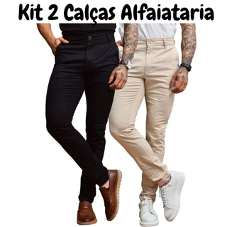 KIt 2 Calças Sarja Masculina Alfaiataria Esporte Fino Chino