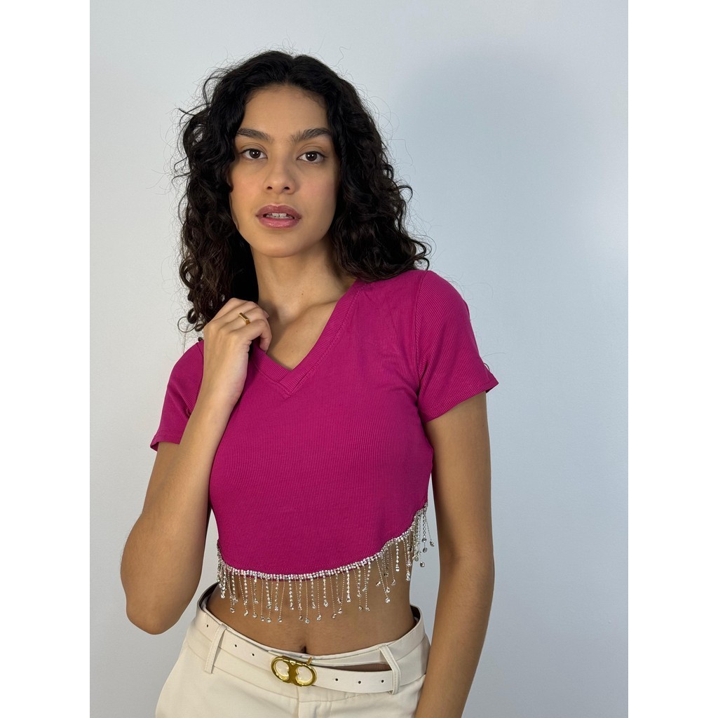 Cropped com strass na barra REF5393 | Shopee Brasil