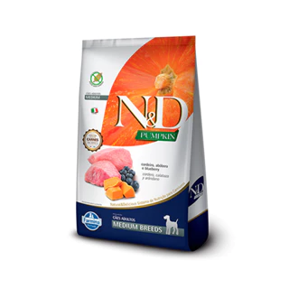 Racao Farmina N&D Pumpkin para Caes Adultos de Racas Medias sabor Cordeiro e Blueberry 2,5kg