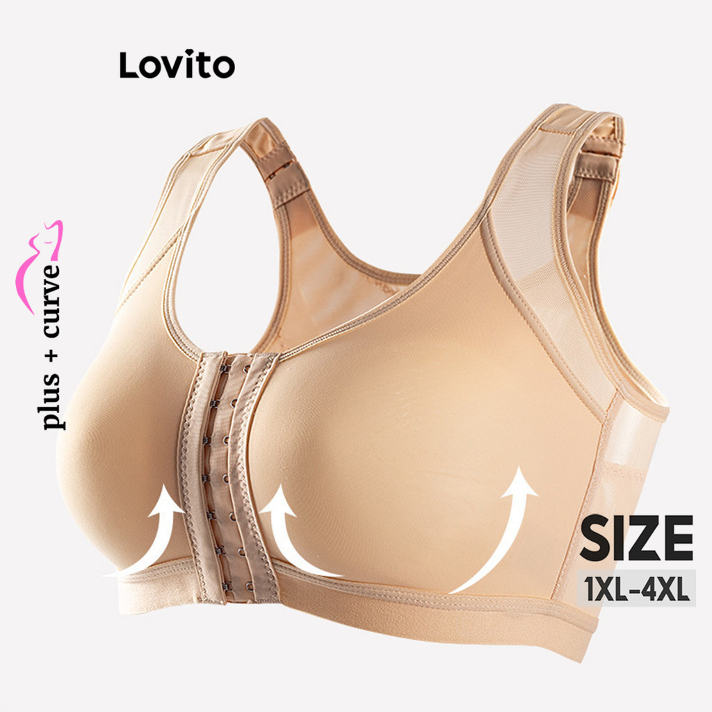 Lovito Plus Size Esportivo Sutiã Feminino Liso com Botão Frontal LNL54103