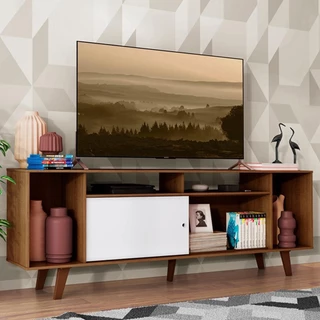 Rack para TV até 65 Polegadas Madesa Cancun com Pés - Rustic/Rustic/Branco em Oferta na Shopee