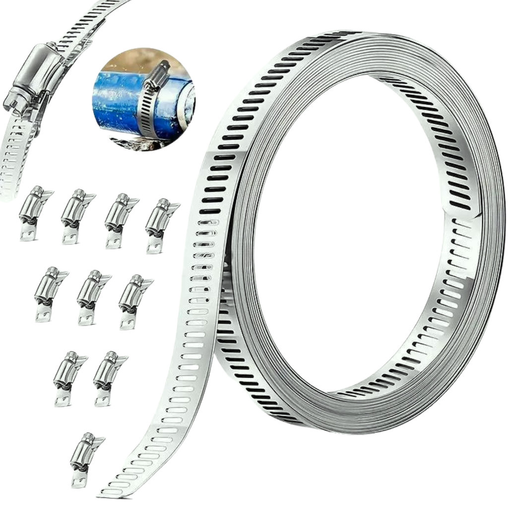 Abraçadeira Rosca Sem Fim Fita Perfurada rolo 3m C/ Clip Aperto