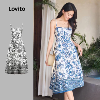 Lovito Vestido Boho Tribal Print Padrão Smocked para mulheres L91ED046
