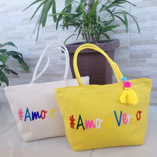 Bolsa Praia Piscina Modelo Sacola Tecido  Feminina Amo o Verão / Summer Time em Oferta na Shopee