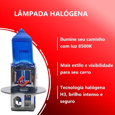 Kit com 2 Lampadas H3 Halogenas Original para Carro Automotiva 12v 8500K