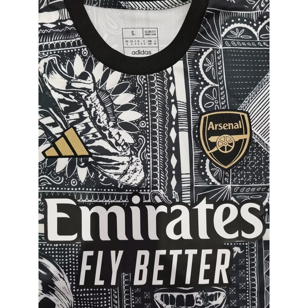 23-24 Arsenal Fato De Treinamento De Futebol Preto Manga Curta De Alta Qualidade Fãs De Camisa