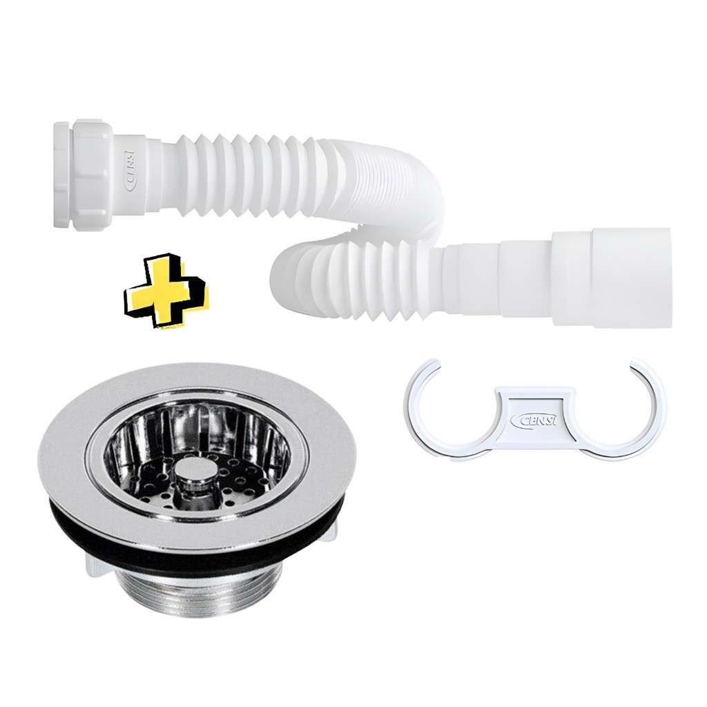 Sifão Sanfonado + Válvula Pia Cozinha Americana Abs Plastico Cromado Cifao 72cm Válvula 1.1/2''