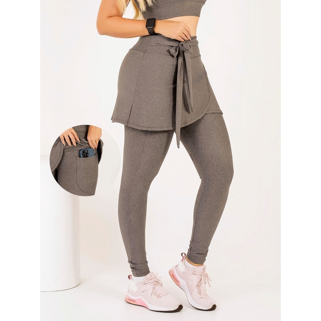 Calça Legging Com Saia Fitness Feminina Com Bolso Moda Evangélica