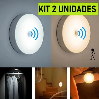 KIT 2 Bicolor Lâmpada Led Recarregável Sem fio com Sensor de Presença Luminária