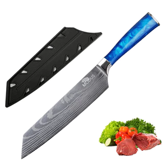 MODUS 8" Faca de Cozinha Aço Inoxidável Cabo de Resina Churrasco Carne Cheff Faca Sushi Sashimi de Salmão 32cm Azul HT24A
