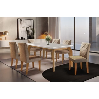 Conjunto para Sala de Jantar Mesa Dublin 180cm Tampo MDF Canto Reto com 6 Cadeiras Irlanda Animalle Chocolate/Off