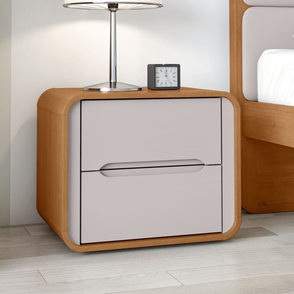 Mesa de Cabeceira 2 Gavetas Loop Amêndoa Clean/Off White