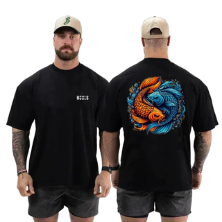 Camiseta Larga Academia Maromba Houls Gym Oversized Treino Premium 100% Algodão Carpas