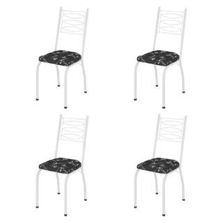 Conjunto Com 4 Cadeiras Tubular Isis Branco Assento Floral Artefamol