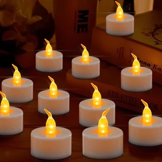 Conjunto 24 Peças Velas Incandescentes Eletrônicas Com Luz Amarela Para Festas CR2032 3,7CM