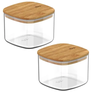 2x Pote Hermetico Cozinha 450ml OU Keep com Tampa de Bambu