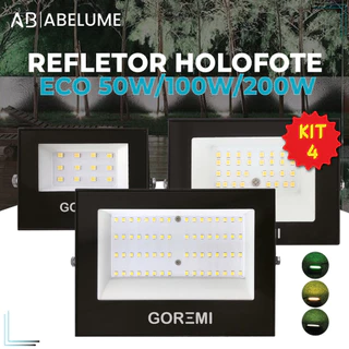 Kit 4 Refletor LED 200W 100W 50W Holofote Bivolt ECO A Prova d'água Luz Branca, Quente e Verde | Áreas Externas Quadras Campos Jardins
